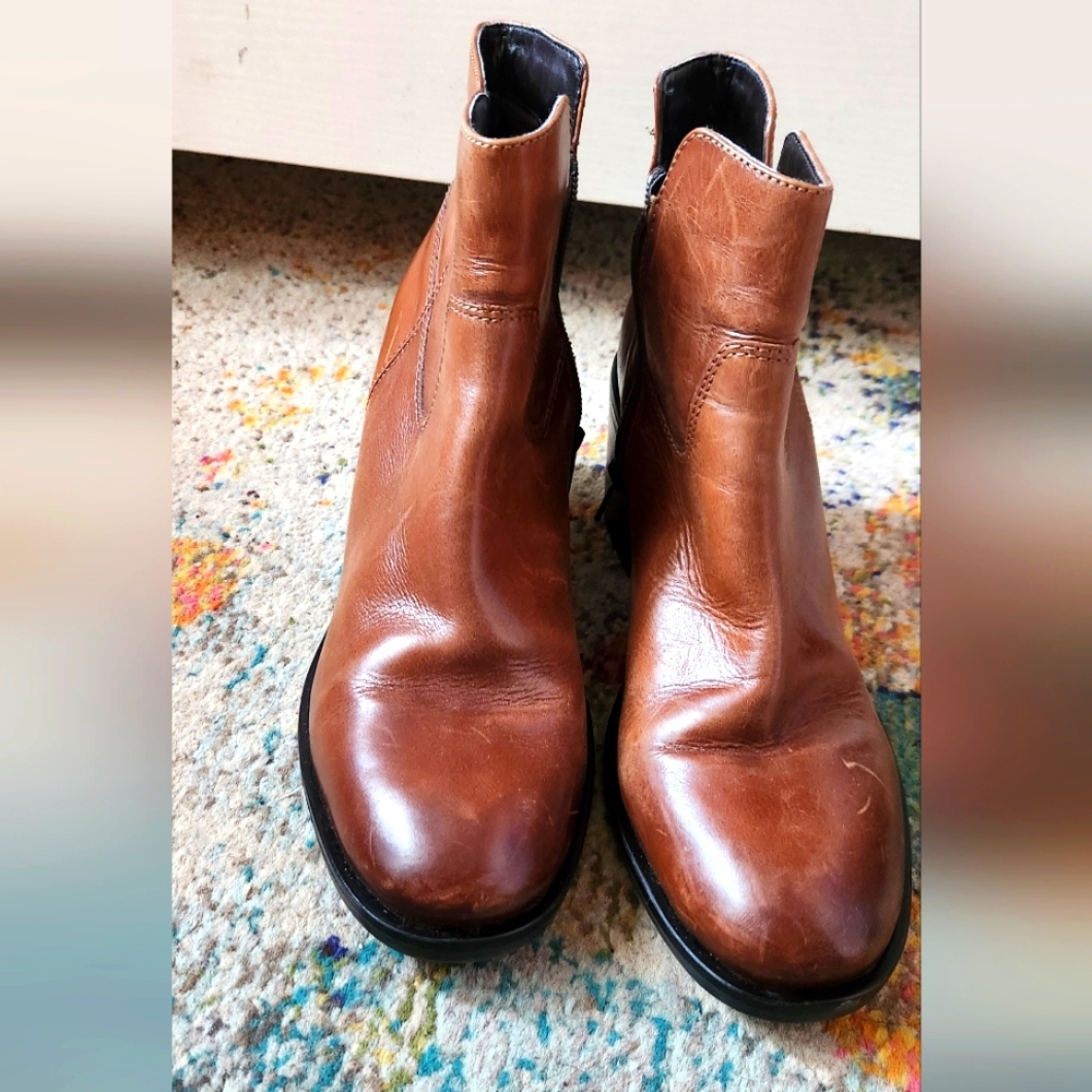 Clarks Brown Leather Block Heel Boots